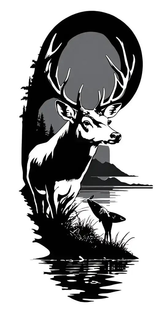 Deer And Trout Scene