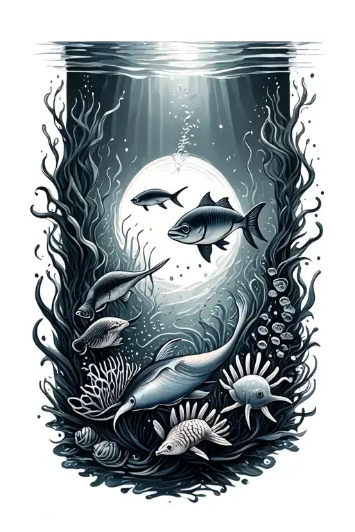 Underwater Surrounded With Sea Life