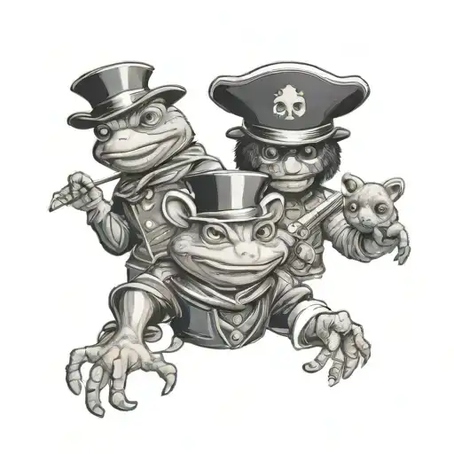 3 Musketeers One With A Frog Head One With A Teddy Bears Head And One With Ai Bold Head