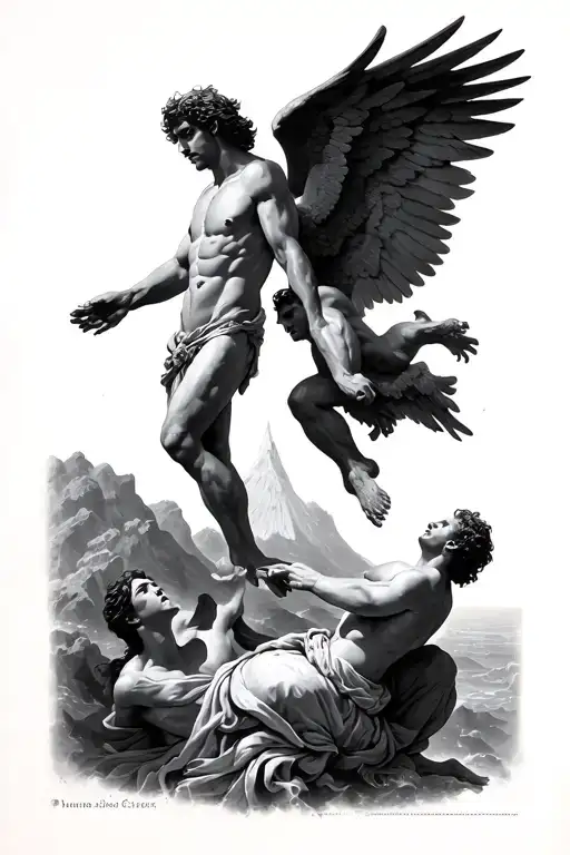 The Fall Of Icarus With Gods Of Olympus Watching Icarus