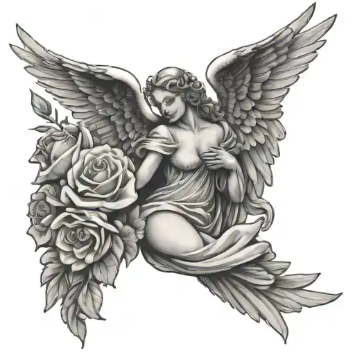 Guardian Angel Holding Roses Surrounded By Doves