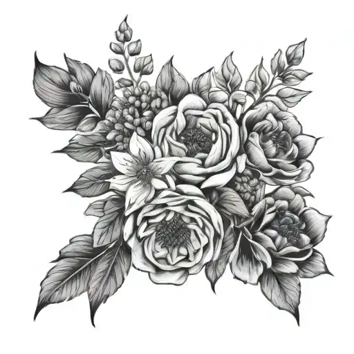 Birth Flower Bouquet Fine Line