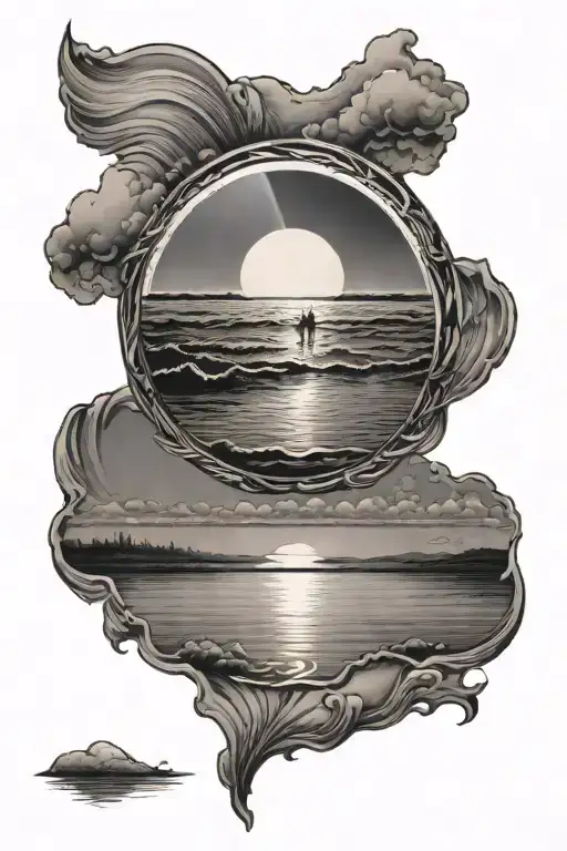 A Realistic Sun At Sunset Reflecting In The Water