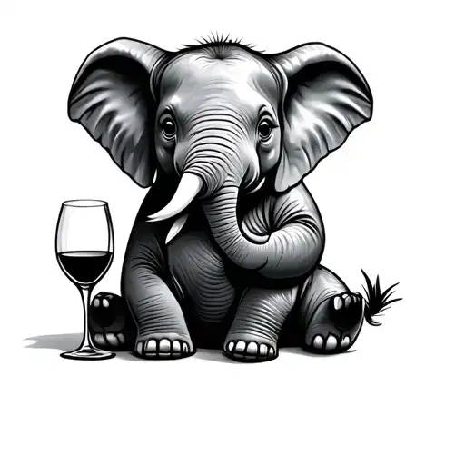 Baby Elephant With A Glass Of Wine