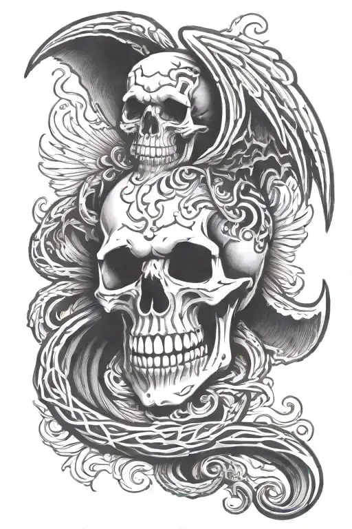 Fallen Angel Skull Flame Snake