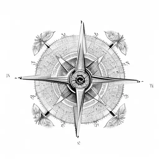 A Detailed Black And Grey Compass Surrounded By Cactus Plants