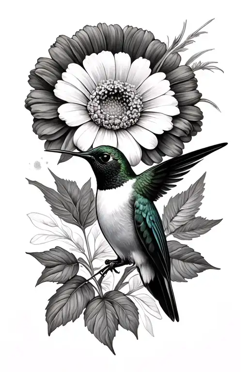 Hummingbird Sniffling Marigold