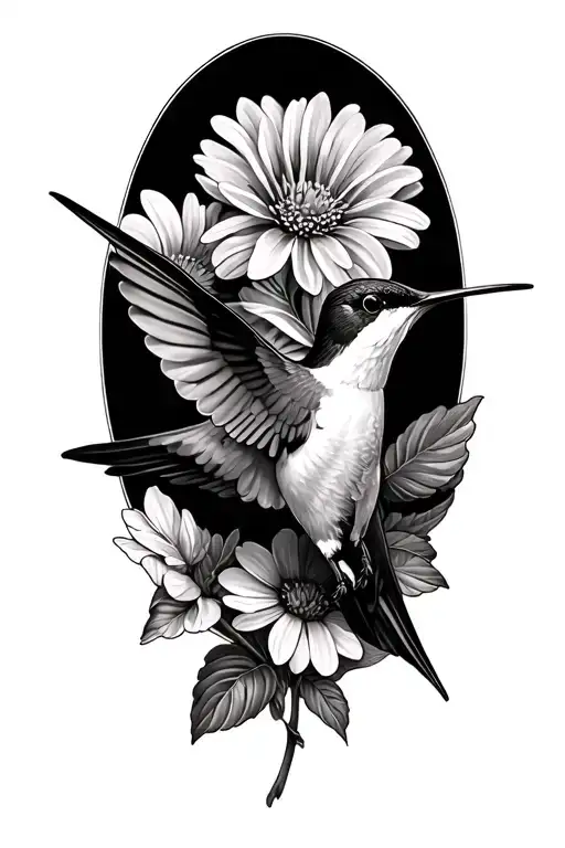 Hummingbird Hovering On Birth Flowers