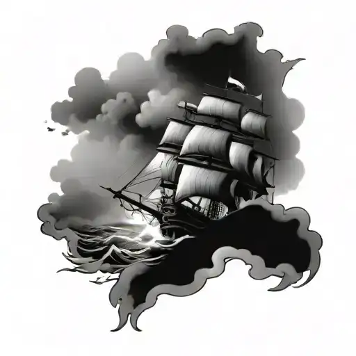 Pirate Ship Through Stormy Seas