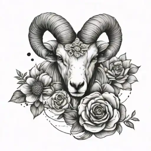 Aries Constellation Ram And Flower Intertwined