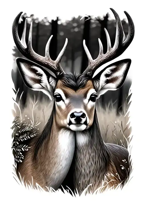 Buck Deer And Baby Deer Father Daughter