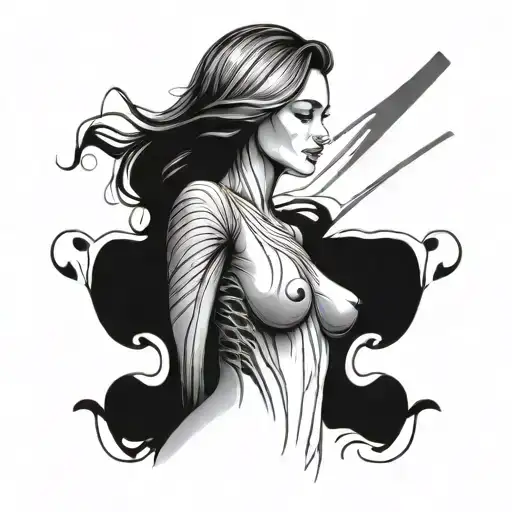 Lines Following The Contours Of A Female Torso