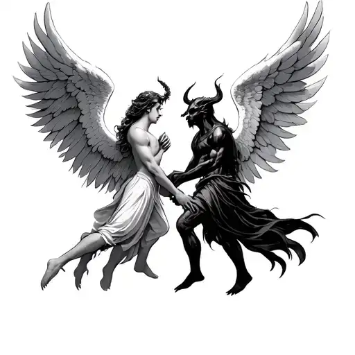 Fight For Life Between Angel En The Devil In The Air