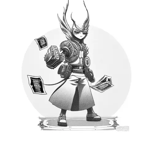 Mechanical Anime Character Holding A Bag Of Money