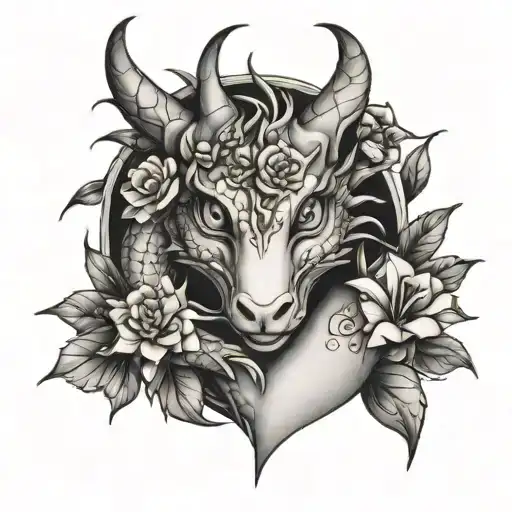 Girl Dragon With Heart Eyes And Flowers