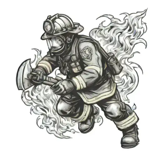 Firefighter Battling Flames