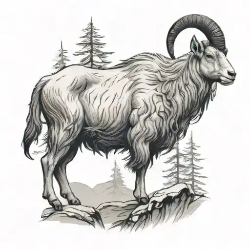 Mountain Goat Standing Nature Elements Like Trees