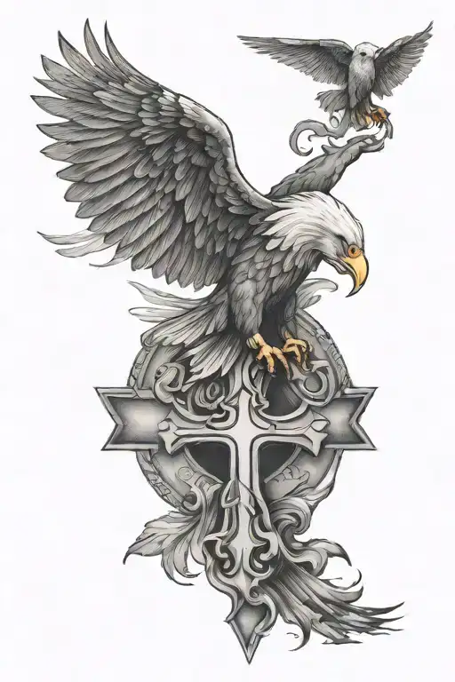 Cross And Eagle Flying