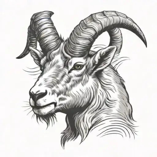 Mountain Goat Head With Long Horns