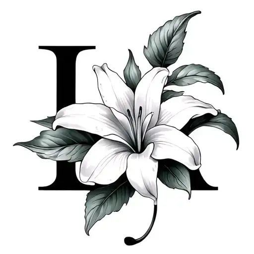 Fine Line With Two Letter L With Lilly Flower Surrounded