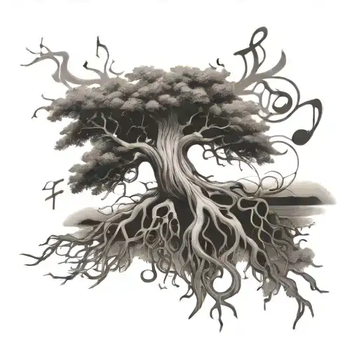 Tree With Roots And Music Notes