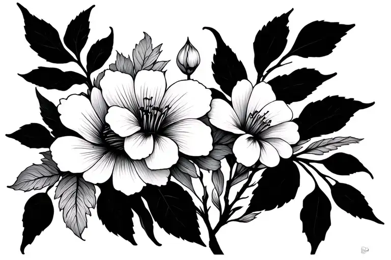 Plant And Flowers Blooming Line Work