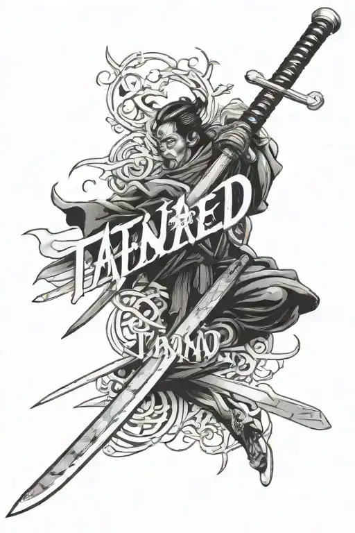 The Word 'Tainted' In Japanese With A Katana Sword