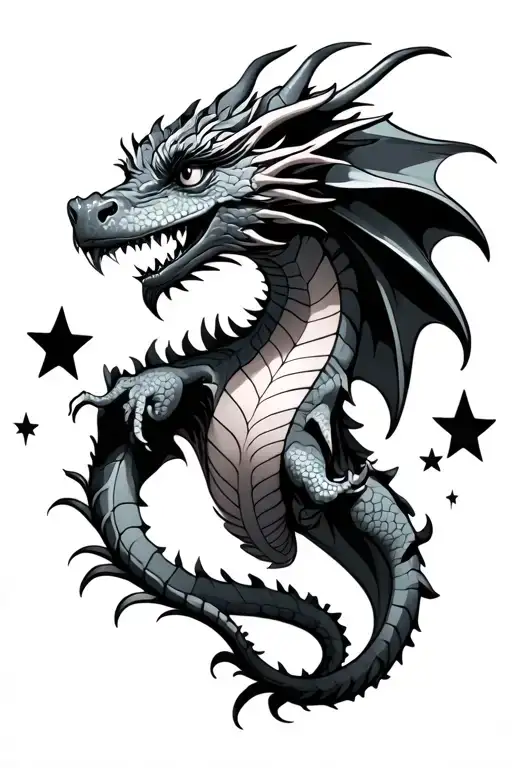 Girly Dragon Tattoo Featuring Stars Around It