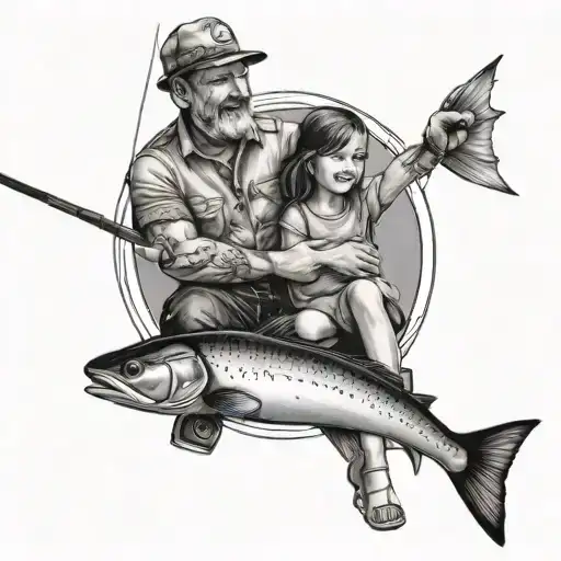 Dad And Daughter Fishing