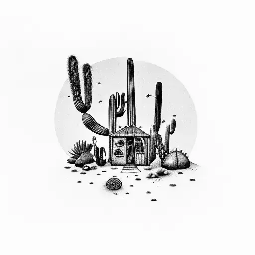 A Pirate Shop In The Middle Of A Desert With Cacti All Around