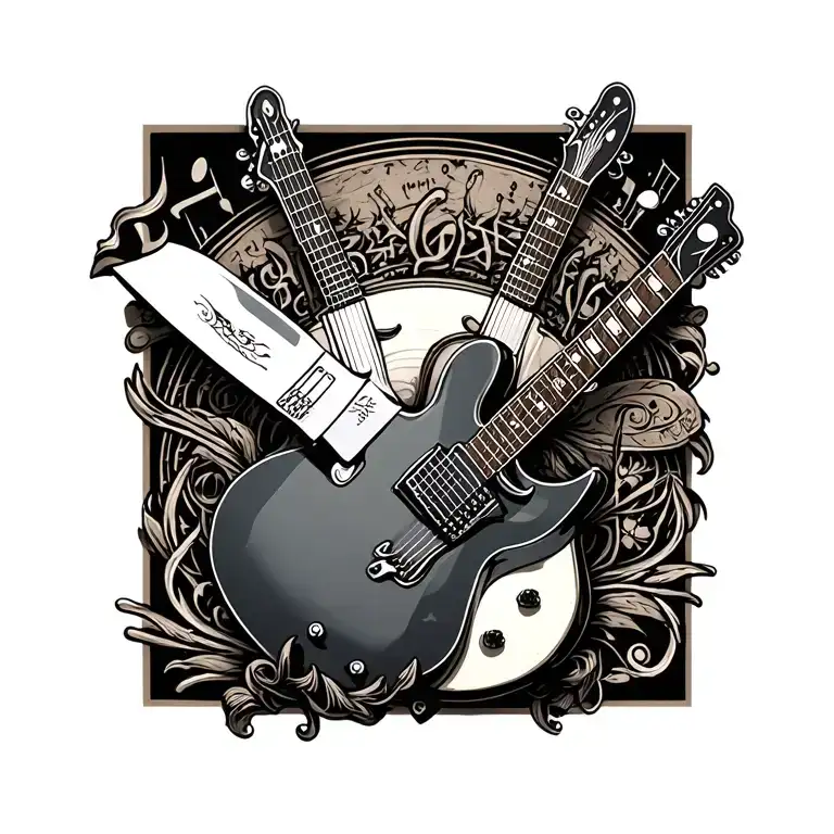 Chefs Knife With Guitar And Musical Elements Incorporated