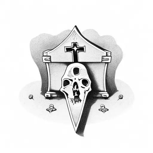 Coffin With Cross On It And Hellish Background