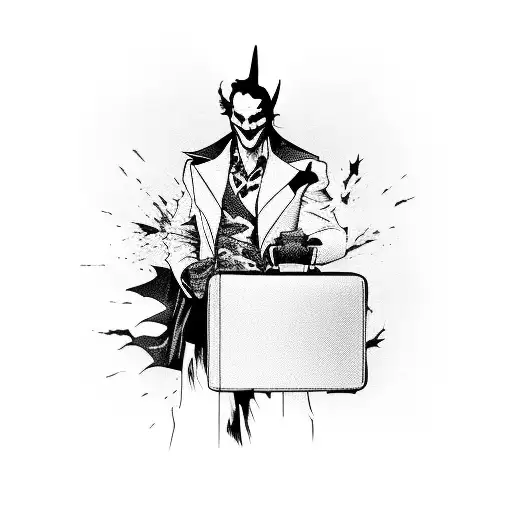 A Silhouette Of The Joker Batman Holding A Suitcase With Travel Stickers