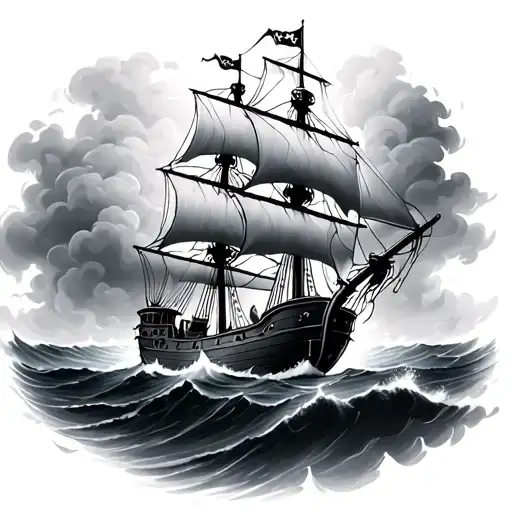 Pirate Ship Sailing Through Stormy