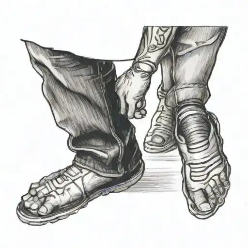 Dad Walking With Daughter Holding Hands Black Ink Outline With Footprint