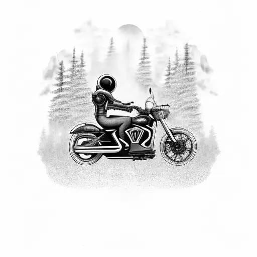 A Mystical Motorcycle Riding Through A Black And Grey Forest
