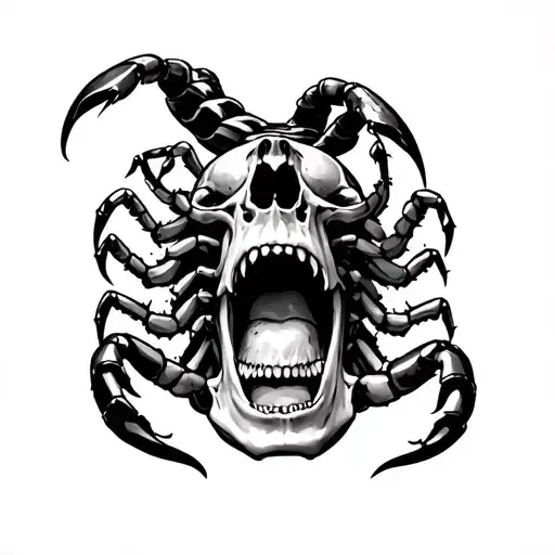 Scorpion Crawling Out Of Human Skulls Mouth Wide Open