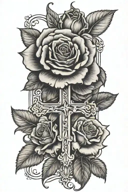 Black And White Roses With A Cross A Lion And The Date 1971