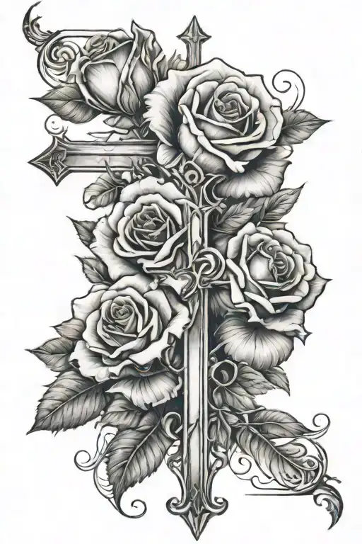 Black And White Roses With A Cross And The Numbers 1971