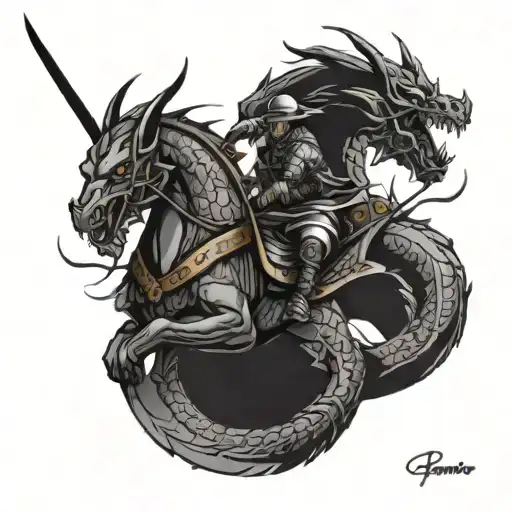 Dragon And Samurai Warrior Riding