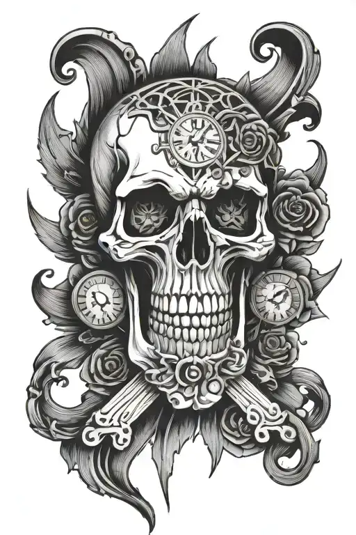 Skull With Time And Eyes