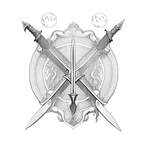 Upside Down Sword Going Through Three Crowns For Back