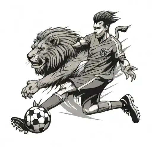 A Dynamic Anime-style Soccer Player With A Lion Tattoo On Their Arm