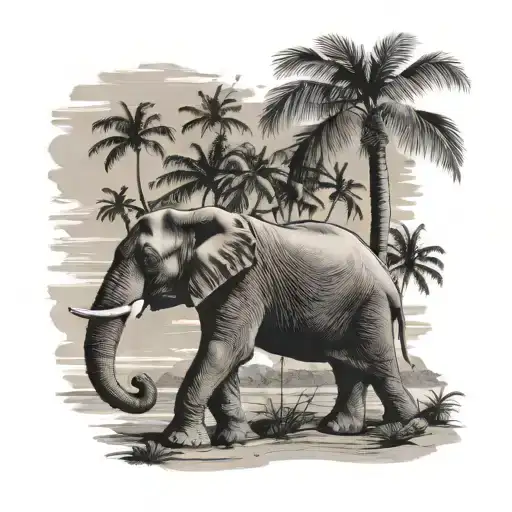 Elephant And Palm Tree