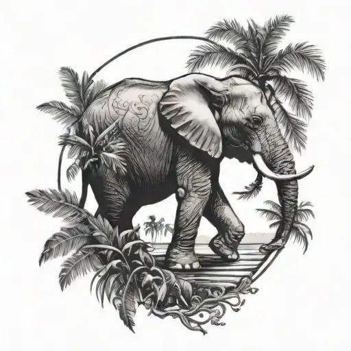 Elephant And Palm Tree Branch