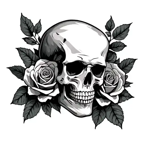 Skull And Roses Intertwined