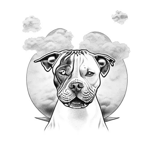 Pit Bull In Heaven Sitting On A Cloud