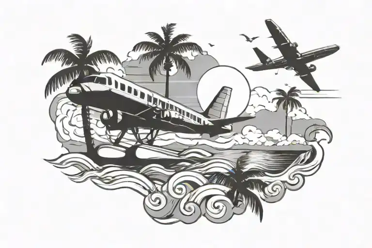 Travel Plane Waves Palm Tree Sun