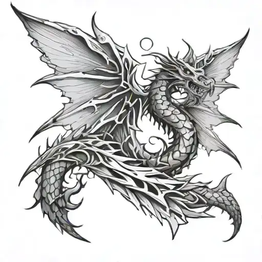 Cybersigilism Wings With A Spine In The Middle Of A Back And A Dragon Wrapping Around The Spine