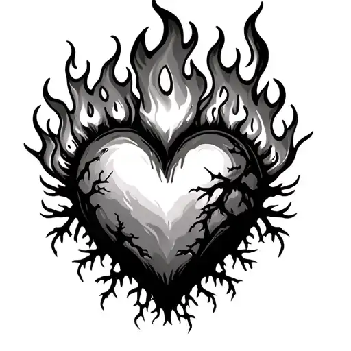Heart With Fire On Top And Roots On The Bottom